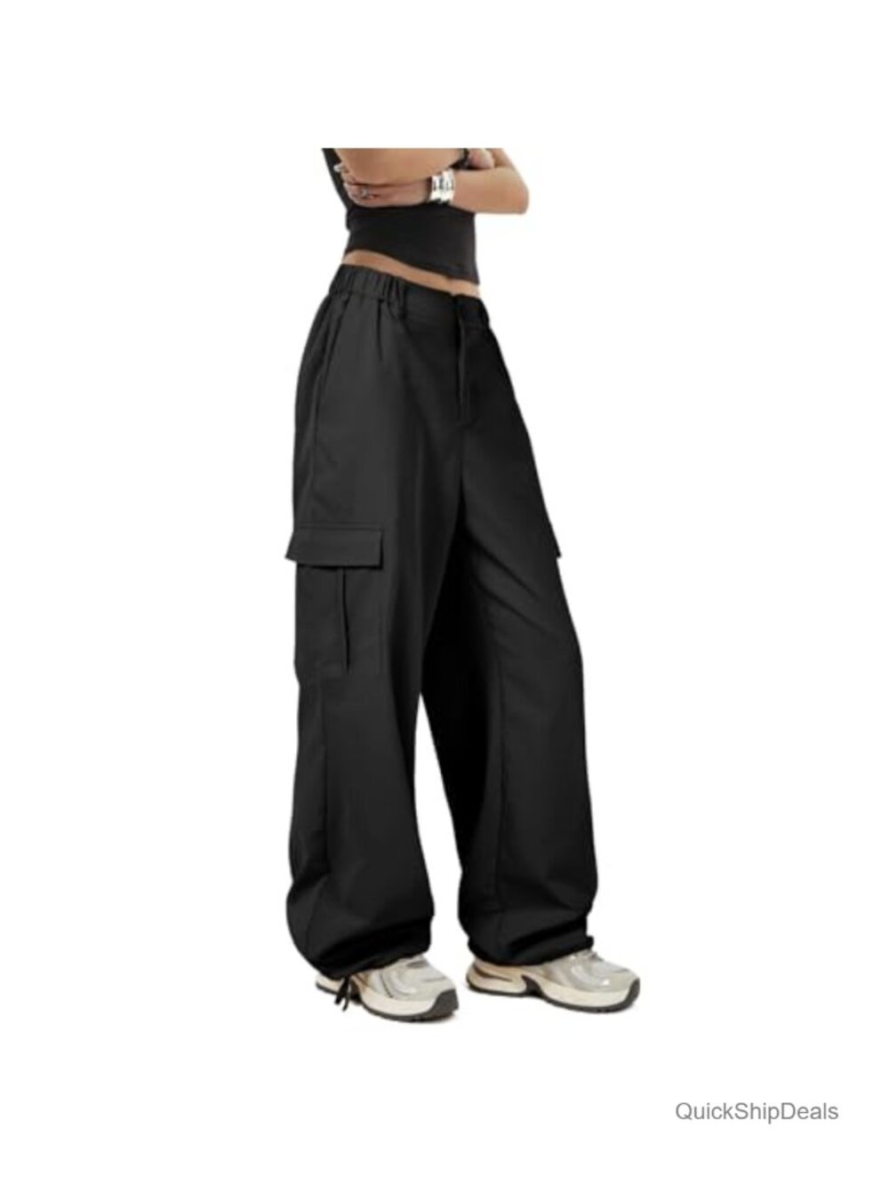 Baggy Cargo Parachute Pants Y2K High Waist Wide Leg Joggers Stretchy with